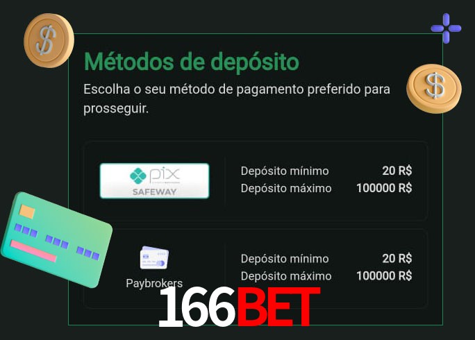 O cassino 166Bet oferece uma grande variedade de métodos de pagamento